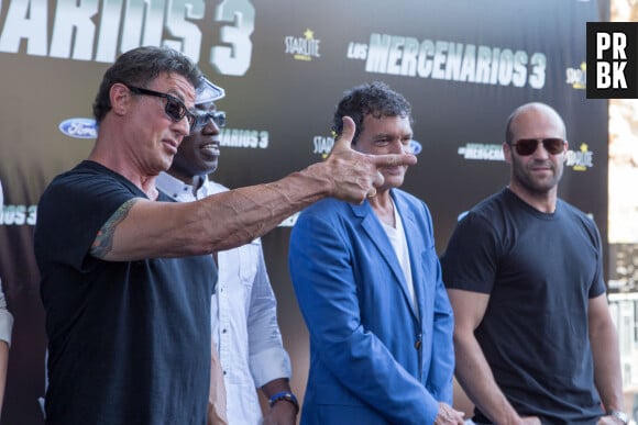 Sylvester Stallone, Wesley Snipes, Antonio Banderas et Jason Statham - L'équipe du film "Expendables 3" lors d'un photocall et une conférence de presse à Marbella, le 5 août 2014.