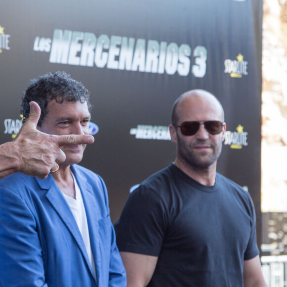Sylvester Stallone, Wesley Snipes, Antonio Banderas et Jason Statham - L'équipe du film "Expendables 3" lors d'un photocall et une conférence de presse à Marbella, le 5 août 2014.