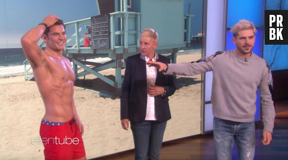 Zac Effron compare ses abdominaux à ceux de sa statue en cire sur le plateau de l'émission télévisée the Ellen Show.