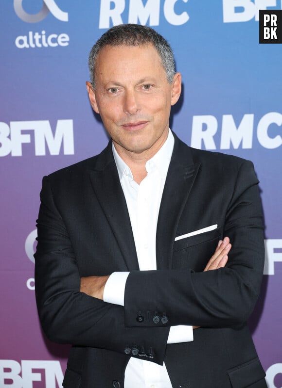 Marc-Olivier Fogiel lors de la conférence de presse de rentrée BFM TV. - RMC du groupe Altice France à Paris, France, le 31 août 2023. © Coadic Guirec/Bestimage