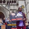 Writer and poet BENJAMIN ZEPHANIAH joins the protesters outside the Royal Courts Of Justice as animal charity The Humane League UK takes legal action against the government over 'Frankenchickens', chickens which are bred to grow at abnormal rates to abnormal size, which campaigners say causes great suffering and breaches the Welfare of Farmed Animals regulations. © Vuk Valcic/ZUMA Press/Bestimage