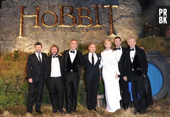 Andy Serkis, Peter Jackson, James Nesbitt, Martin Freeman, Cate Blanchett, Richard Armitage et Sir Ian McKellen - Avant-premiere du film "Le Hobbit : un voyage inattendu" a Londres, le 12 décembre 2012.