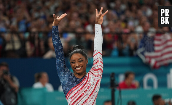 La gymnaste Simone Biles et ses coéquipières remportent la médaille d'or lors de la finale de gymnastique artistique féminine par équipe aux Jeux Olympiques de Paris 2024 (JO), le 30 juillet 2024.