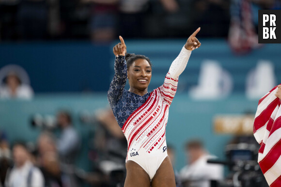 La triple médaillée d'or à Paris Simone Biles - Célébrités assistent aux épreuves de gymnastique lors des Jeux Olympiques de Paris 2024 (JO) au Palais omnisports Bercy Arena, à Paris, France, le 30 juillet 2024. © Jacovides-Perusseau/Bestimage