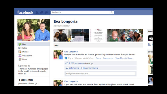 Eva Longoria ... Son message en français sur Facebook