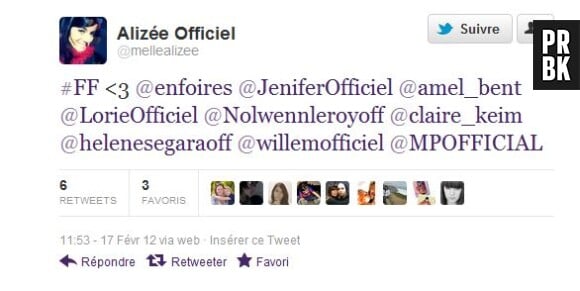 Un petit FF d'Alizée pour M. Pokora sur Twitter par-ci