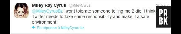 Miley demande à Twitter de prendre ses responsibilités