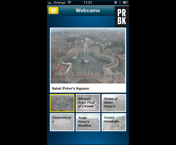 The Pope App dispose du flux vidéo de plusieurs webcams