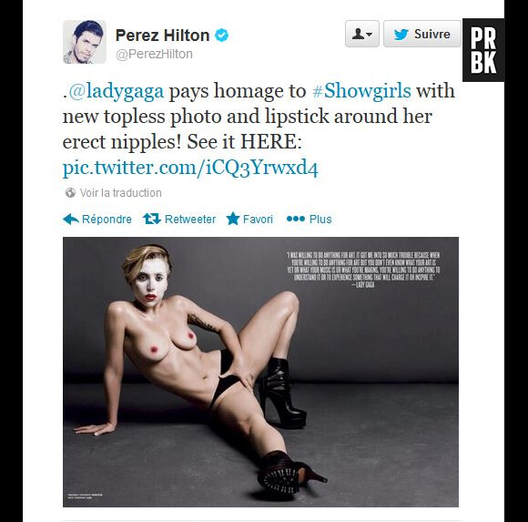 Perez Hilton a partagé des photos de Lady Gaga nue sur son compte Twitter pour se venger