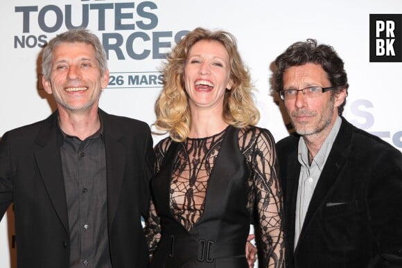 Alexandra Lamy entourée de Jacques Gamblin et Nils Tavernier à l'avant-première de "De toutes nos forces", le 17 mars 2014 à Paris