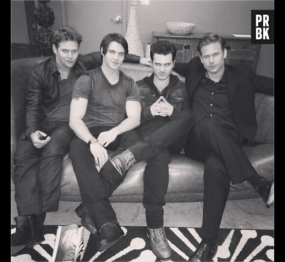 Zach Roerig, Steven R. McQueen, Michael Malarkey et Matt Davis lors d'une séance photo pour la saison 6 de Vampire Diaries