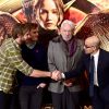 Hunger Games 3 : Liam Hemsworth, Sam Claflin, Donald Sutherland et Stanley Tucci présent à Londres lors d'un photocall (9 novembre 2014)