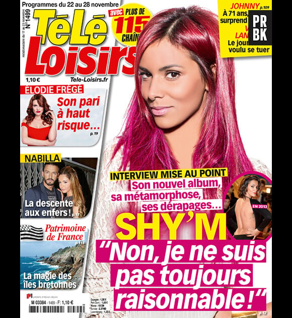 Shy'm en Une du magazine Télé-Loisirs, numéro du 22 au 28 novembre 2014