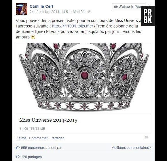 Camille Cerf : Miss France 2015 compte sur ses fans pour le concours Miss Univers 2015