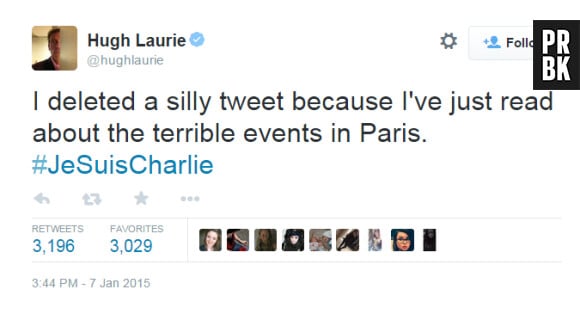 Attentat à Charlie Hebdo : Hugh Laurie se mobilise