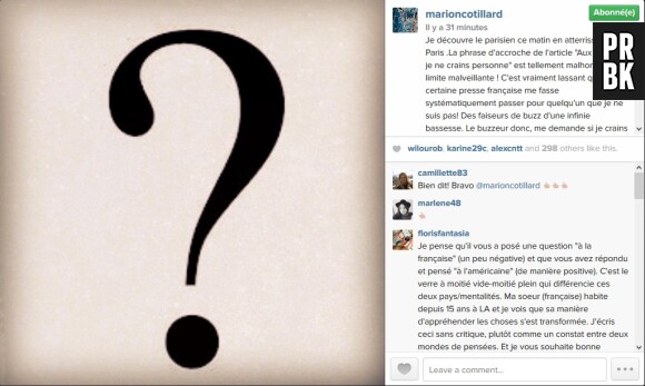 Marion Cotillard : son coup de gueule sur Instagram