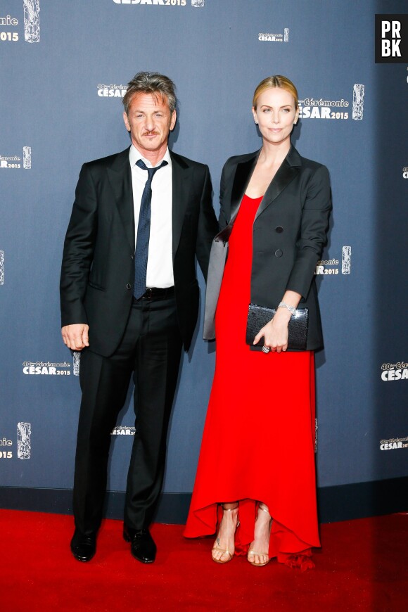 Sean Penn et Charlize Theron sur le tapis rouge des César 2015 au théâtre du Châtelet à Paris, le 20 février 2015