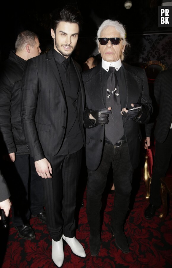 Baptiste Giabiconi et Karl Lagerfeld pour le lancement du blog "Giabiconi Style"