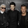  Baptiste Giabiconi, Jean Roch et Karl Lagerfeld pour le lancement du site "Giabiconi Style" 