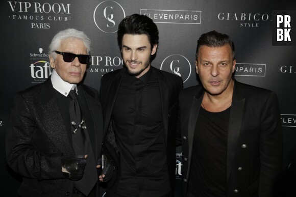 Baptiste Giabiconi, Jean Roch et Karl Lagerfeld pour le lancement du site "Giabiconi Style"