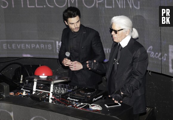 Baptiste Giabiconi et Karl Lagerfeld pour le lancement du site "Giabiconi Style"