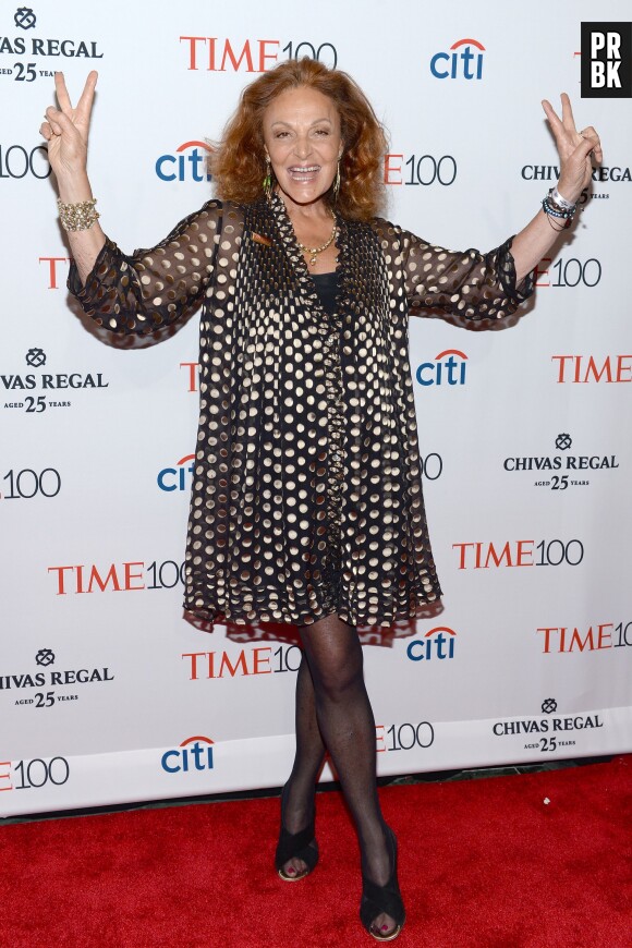 Diane Von Furstenberg sur le tapis rouge de la soirée du Time Magazine en l'honneur du top 100 des personnalités les plus influentes du monde, le 21 avril 2015 à New-York