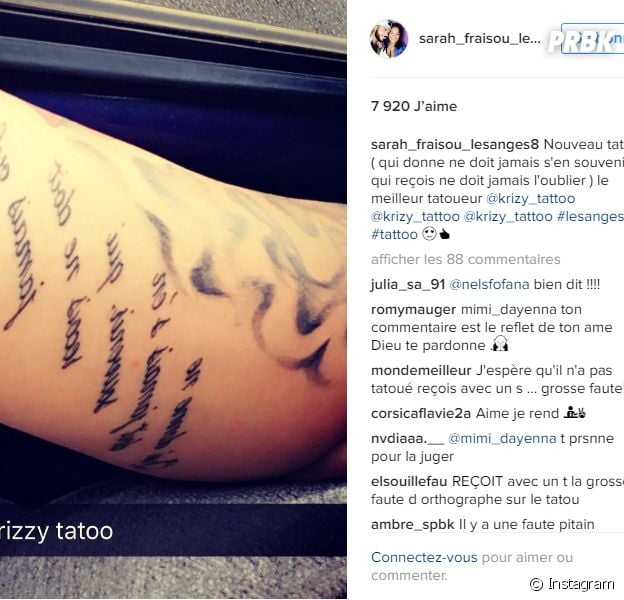 Sarah Fraisou (Les Anges 8) a fait une faute sur son nouveau tatouage !