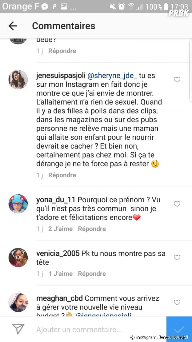 Léa (Jenesuispasjolie) critiquée pour une photo d'elle en train d'allaiter, elle réplique