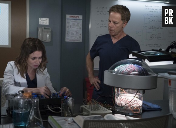 Grey's Anatomy saison 15, épisode 1 : Amelia (Caterina Scorsone) et Thomas Koracick (Greg Germann) sur une photo
