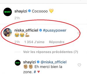 Le commentaire de Niska sur la photo de Shay