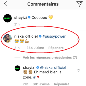 Le commentaire de Niska sur la photo de Shay