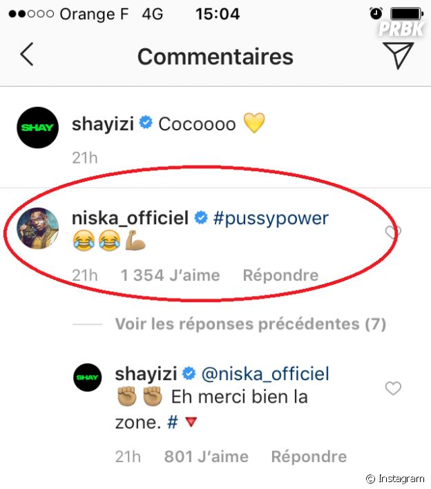 Le commentaire de Niska sur la photo de Shay