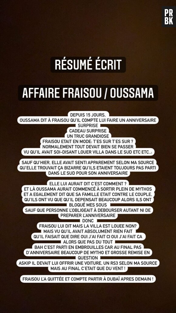 Sarah Fraisou aurait largué Oussama selon Aqababe