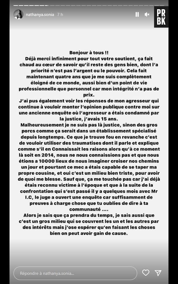 Encore accusé d'agression sexuelle par Nathanya dans Complément d'Enquête sur France 2, Illan prend la parole dans une vidéo postée dans sa story Instagram.