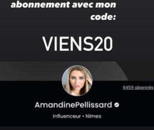 Amandine Pellissard donne un code promo à ses followers pour ses vidéos X