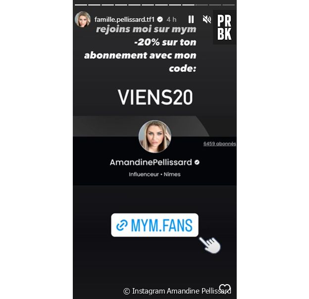 Amandine Pellissard donne un code promo à ses followers pour ses vidéos X