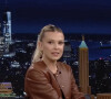 Millie Bobby Brown (Stranger Things) sur le plateau de l'émission "The Tonight Show Starring Jimmy Fallon" à New York le 30 octobre 2022.  Los Angeles, CA - Millie Bobby Brown reveals surprise friendship with singer Mariah Carey, as she appears on The Tonight Show. The British actress surprised host Jimmy Fallon when she revealed that she has a close friendship with the music diva – who she revealed breaks into song 'even when we're eating Chinese food'. Brown, who was on the show to promote her new Netlifx movie Enola Holmes 2, opened up about her friendship with Carey after Fallin asked her if there was 'anyone surprising' who loves her from her work on the Netflix sci-fi horror drama Stranger Things. Fallon noted that Carey was such a huge fan, along with her 11-year-old twins Monroe and Morocco, that they carved her Eleven character into a pumpkin for Halloween in 2019, before showing off a photo of Morocco striking a pose as Millie's psychokinetic character Eleven. Brown said she saw the Instagram post and decided that she needed to meet Mariah's son Morocco who she described as 'the cutest thing ever’. She then told Fallon: “We met, Monroe and Morocco, who are just the most brilliant little children. And obviously, I just like met Mariah and was like: ‘Oh, we connected’.” A stunned Fallon asked: “You connected with Mariah Carey?” “Yeah, Mimi,” Brown said with a smile as she used Mariah's nickname. Fallon then asked if Mariah ever texts her and Brown said they texted earlier in the day. She explained that they bonded because they both grew up in the public eye and have connected on many different levels. Brown then said: “But also I love the way that she leads her life with so much power. And she has so much knowledge, and she's so wise. And she's just been an incredible guiding light for me and then we connected.” Brown then shared that when she's visiting Mariah the five-octave singer frequently breaks into song, adding: “No, it's a real thing. ...She does it when we're eating Chinese food. Oh no, she'll just do it. And she'll just be talking to you and she'll be like: ‘Always be my baby’.” Millie also revealed that she's sung with Mariah in her studio, saying: “It's the most magical. She is the most talented singer ever.” Millie was promoting Enola Holmes 2 which premieres on Netflix on November 4, 2022. 