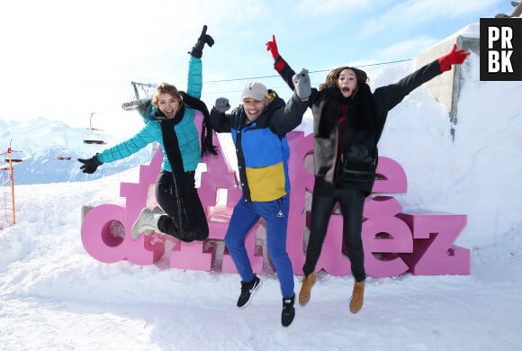 Andy Raconte (Nadège Dabrowski) , Mister V (Yvick Letexier) et Charlotte Gabris lors du 20ème Festival du film de comédie à l'Alpe d'Huez, le 18 janvier 2017. © Dominique Jacovides/Bestimage