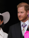 Le prince Harry, duc de Sussex, Meghan Markle, duchesse de Sussex, et Zara Phillips (Zara Tindall) - Les membres de la famille royale et les invités à la sortie de la messe du jubilé, célébrée à la cathédrale Saint-Paul de Londres, Royaume Uni, le 3 juin 2022.   