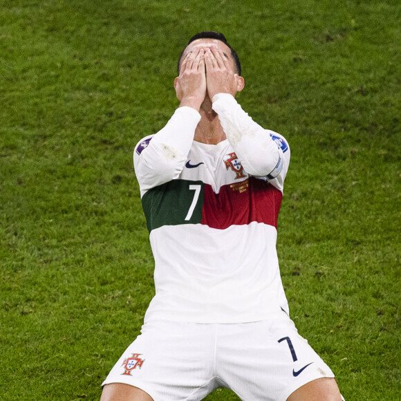 Les larmes de Cristiano Ronaldo après la défaite de l'équipe du Portugal face au Maroc (1-0) en quarts de finale de la Coupe du Monde 2022 au Qatar, le 10 décembre 2022. (Credit Image: © Marcio Machado/Sport Press Photo via ZUMA Press)