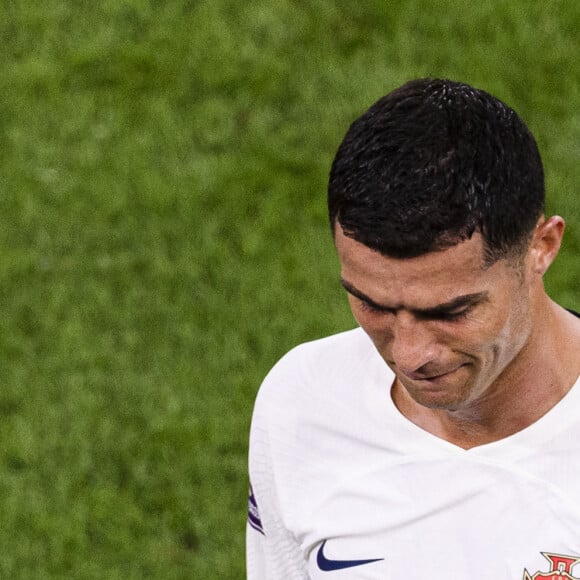 Cristiano Ronaldo en pleurs après la défaite de l'équipe du Portugal face au Maroc (1-0) en quarts de finale de la Coupe du Monde 2022 au Qatar. (Credit Image: © Marcio Machado/Sport Press Photo via ZUMA Press)