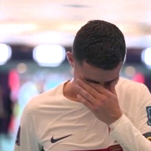 Cristiano Ronaldo en pleurs à la fin du match Portugal-Maroc qui a vu son équipe se faire éliminer en quart de finale lors de la coupe de Monde de football,  le 10 décembre 2022.
