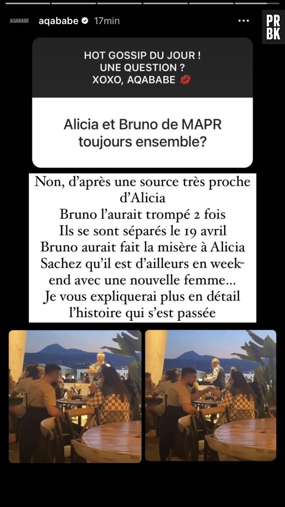 D'après Aqababe, Bruno aurait trompé Alicia plusieurs fois.