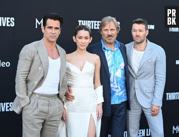 Colin Farrell, Pattakorn "" Tangsupakul, Viggo Mortensen, et Joel Edgerton à la première du film "Thirteen Lives" à Los Angeles, le 28 juillet 2022. 