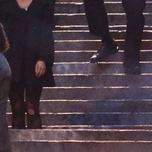 Lady Gaga et Joaquin Phoenix tournent des scènes du film "Joker: Folie à deux" sur les marches rendues célèbres dans le premier opus à New York le 3 avril 2023. 