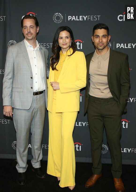 Sean Murray, Katrina Law and Wilmer Valderrama au photocall "A Tribute to NCIS Universe" lors du PaleyFest LA 2022 à Los Angeles, le 10 avril 2022.  The Salute to the NCIS Universe celebrating NCIS, NCIS: Los Angeles, and NCIS: Hawaii during PaleyFest La 2022 at Dolby Theatre in Hollywood, California. 