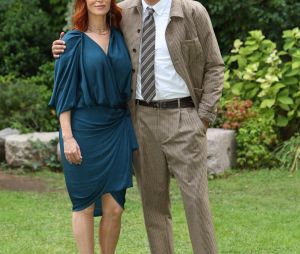 Audrey Fleurot et Mehdi Nebbou au photocall de la série "HPI" à l'ambassade de France à Rome, le 29 septembre 2022.  Photocall of the "Morgane the Brilliant Detective" series at the French Embassy in Rome, September 29, 2022.