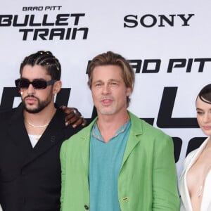 Brian Tyree Henry, Bad Bunny, Brad Pitt, Joey King, Aaron Taylor-Johnson et Zazie Beetz à la première du film "Bullet Train" à Los Angeles, le 1er août 2022.