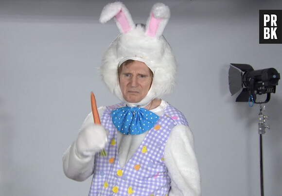 Le dur à cuire Liam Neeson a auditionné pour jouer le lapin de Pâques, un monstre de la nature menaçant qui utilise sa carotte pour briser les côtes des gens. La star irlandaise de Taken a joué le sketch pour l'émission de Stephen Colbert, aux États-Unis, en se présentant pour le rôle de ce lapin normalement si câlin. Photo fournie par JLPPA