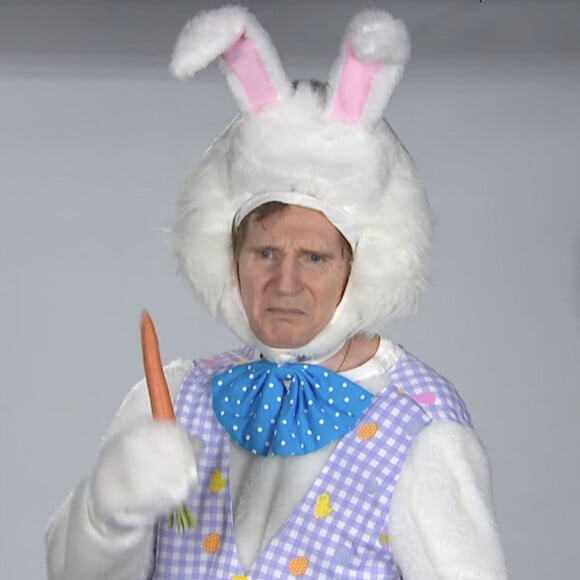 Le dur à cuire Liam Neeson a auditionné pour jouer le lapin de Pâques, un monstre de la nature menaçant qui utilise sa carotte pour briser les côtes des gens. La star irlandaise de Taken a joué le sketch pour l'émission de Stephen Colbert, aux États-Unis, en se présentant pour le rôle de ce lapin normalement si câlin. Photo fournie par JLPPA